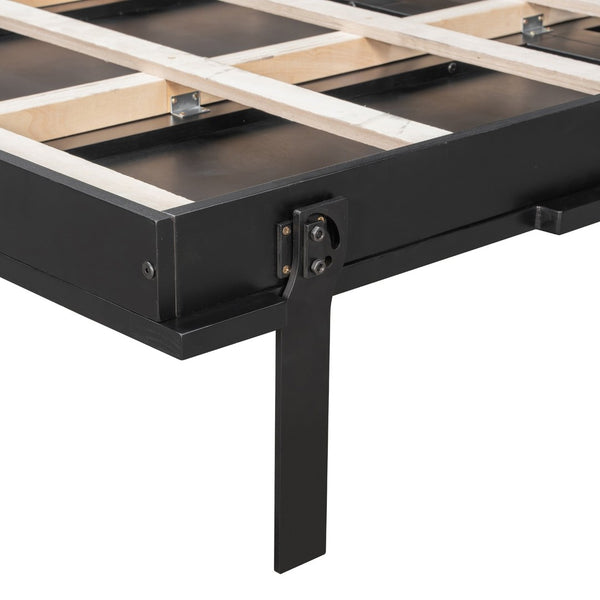 English Elm Queen Murphy Wall Bed with Oak Veneer Cabinetry Led Lighting Shelves for Small Spaces Black LP000635AAB