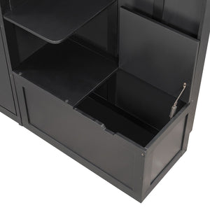 English Elm Queen Murphy Wall Bed with Oak Veneer Cabinetry Led Lighting Shelves for Small Spaces Black LP000635AAB