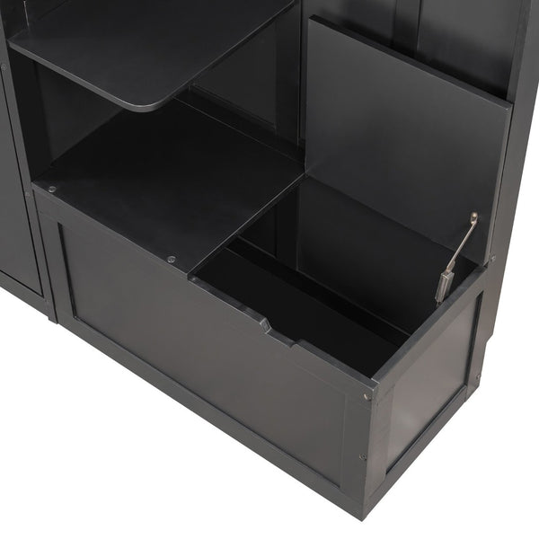 English Elm Queen Murphy Wall Bed with Oak Veneer Cabinetry Led Lighting Shelves for Small Spaces Black LP000635AAB