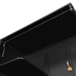 English Elm Queen Murphy Wall Bed with Oak Veneer Cabinetry Led Lighting Shelves for Small Spaces Black LP000635AAB