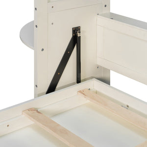 English Elm Queen Murphy Wall Bed with Oak Veneer Cabinetry Led Lighting Shelves for Small Spaces White LP000635AAK
