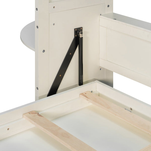 English Elm Queen Murphy Wall Bed with Oak Veneer Cabinetry Led Lighting Shelves for Small Spaces White LP000635AAK