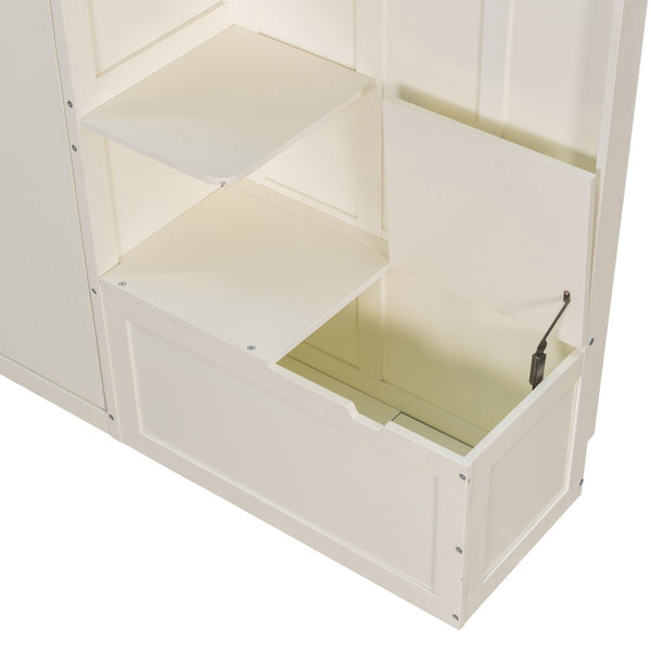 English Elm Queen Murphy Wall Bed with Oak Veneer Cabinetry Led Lighting Shelves for Small Spaces White LP000635AAK