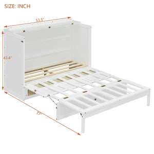 English Elm Full Size Wall Murphy Bed with Rattan Panel Cabinet and Storage Drawers for Small Spaces White LP000677AAK-1