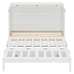 English Elm Full Size Wall Murphy Bed with Rattan Panel Cabinet and Storage Drawers for Small Spaces White LP000677AAK-1