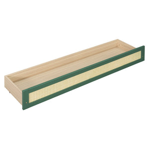 English Elm Queen Murphy Bed Cabinet with Rattan Panel Detail and Built-in Storage Drawers Green LP000678AAF-1