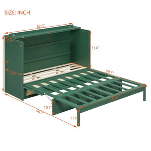English Elm Queen Murphy Bed Cabinet with Rattan Panel Detail and Built-in Storage Drawers Green LP000678AAF-1