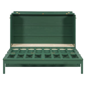 English Elm Queen Murphy Bed Cabinet with Rattan Panel Detail and Built-in Storage Drawers Green LP000678AAF-1