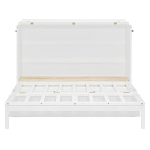 English Elm Queen Murphy Bed Cabinet with Rattan Panel Detail and Built-in Storage Drawers White LP000678AAK-1