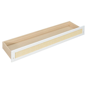 English Elm Queen Murphy Bed Cabinet with Rattan Panel Detail and Built-in Storage Drawers White LP000678AAK-1