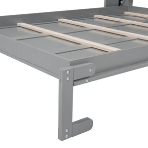 English Elm Full Size Murphy Wall Bed with Side Shelving for Studio and Multi-Use Spaces Gray LP000692AAE-3
