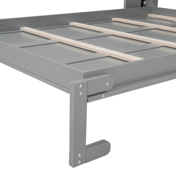 English Elm Full Size Murphy Wall Bed with Side Shelving for Studio and Multi-Use Spaces Gray LP000692AAE-3