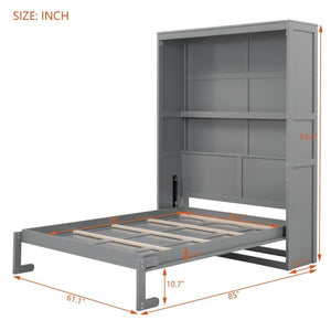 English Elm Full Size Murphy Wall Bed with Side Shelving for Studio and Multi-Use Spaces Gray LP000692AAE-3