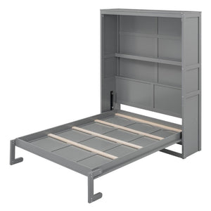 English Elm Full Size Murphy Wall Bed with Side Shelving for Studio and Multi-Use Spaces Gray LP000692AAE-3