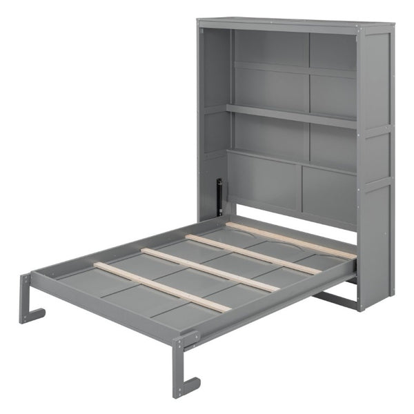 English Elm Full Size Murphy Wall Bed with Side Shelving for Studio and Multi-Use Spaces Gray LP000692AAE-3