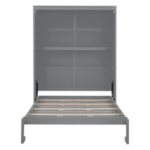 English Elm Full Size Murphy Wall Bed with Side Shelving for Studio and Multi-Use Spaces Gray LP000692AAE-3