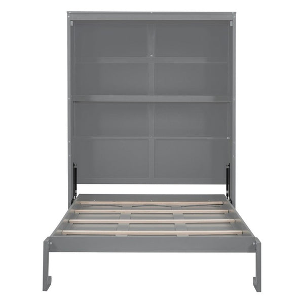 English Elm Full Size Murphy Wall Bed with Side Shelving for Studio and Multi-Use Spaces Gray LP000692AAE-3