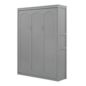 English Elm Full Size Murphy Wall Bed with Side Shelving for Studio and Multi-Use Spaces Gray LP000692AAE-3