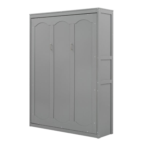 English Elm Full Size Murphy Wall Bed with Side Shelving for Studio and Multi-Use Spaces Gray LP000692AAE-3