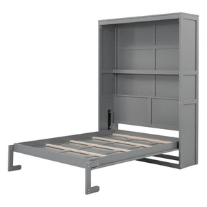 English Elm Full Size Murphy Wall Bed with Side Shelving for Studio and Multi-Use Spaces Gray LP000692AAE-3