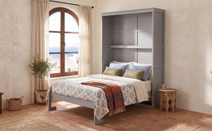 English Elm Full Size Murphy Wall Bed with Side Shelving for Studio and Multi-Use Spaces Gray LP000692AAE-3