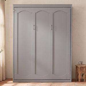 English Elm Full Size Murphy Wall Bed with Side Shelving for Studio and Multi-Use Spaces Gray LP000692AAE-3