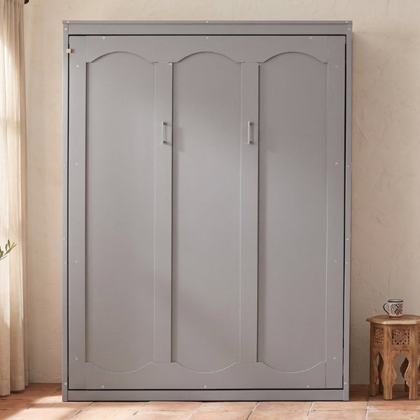 English Elm Full Size Murphy Wall Bed with Side Shelving for Studio and Multi-Use Spaces Gray LP000692AAE-3