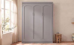 English Elm Full Size Murphy Wall Bed with Side Shelving for Studio and Multi-Use Spaces Gray LP000692AAE-3