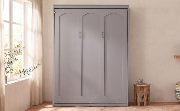 English Elm Full Size Murphy Wall Bed with Side Shelving for Studio and Multi-Use Spaces Gray LP000692AAE-3
