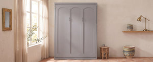 English Elm Full Size Murphy Wall Bed with Side Shelving for Studio and Multi-Use Spaces Gray LP000692AAE-3