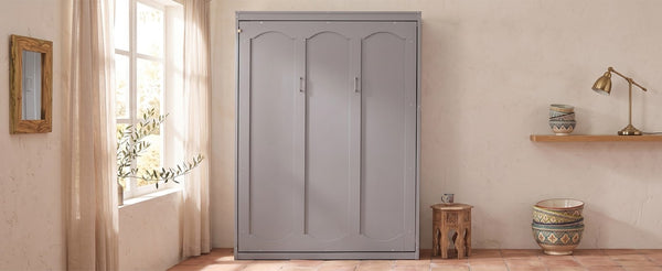 English Elm Full Size Murphy Wall Bed with Side Shelving for Studio and Multi-Use Spaces Gray LP000692AAE-3