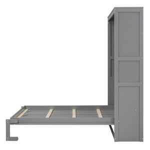 English Elm Full Size Murphy Wall Bed with Side Shelving for Studio and Multi-Use Spaces Gray LP000692AAE-3