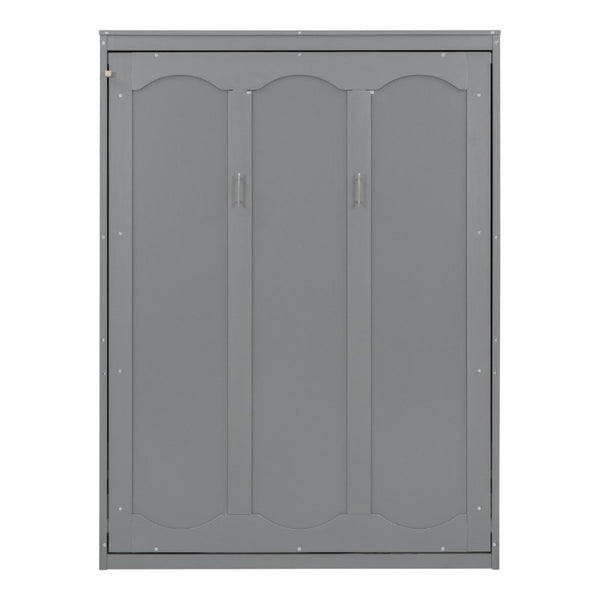English Elm Full Size Murphy Wall Bed with Side Shelving for Studio and Multi-Use Spaces Gray LP000692AAE-3