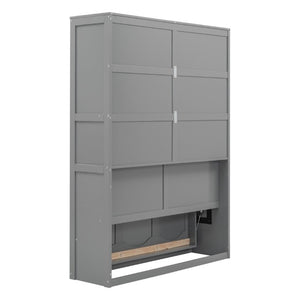 English Elm Full Size Murphy Wall Bed with Side Shelving for Studio and Multi-Use Spaces Gray LP000692AAE-3