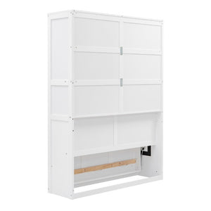 English Elm Full Size Murphy Wall Bed with Side Shelving for Studio and Multi-Use Spaces White LP000692AAK-3