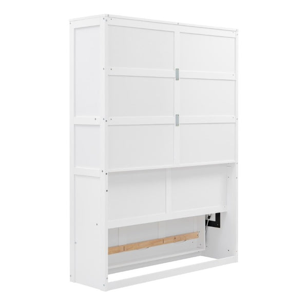 English Elm Full Size Murphy Wall Bed with Side Shelving for Studio and Multi-Use Spaces White LP000692AAK-3