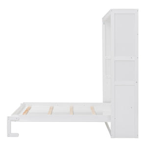 English Elm Full Size Murphy Wall Bed with Side Shelving for Studio and Multi-Use Spaces White LP000692AAK-3