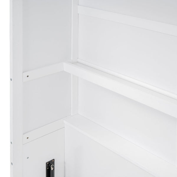 English Elm Full Size Murphy Wall Bed with Side Shelving for Studio and Multi-Use Spaces White LP000692AAK-3