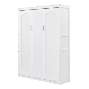 English Elm Full Size Murphy Wall Bed with Side Shelving for Studio and Multi-Use Spaces White LP000692AAK-3