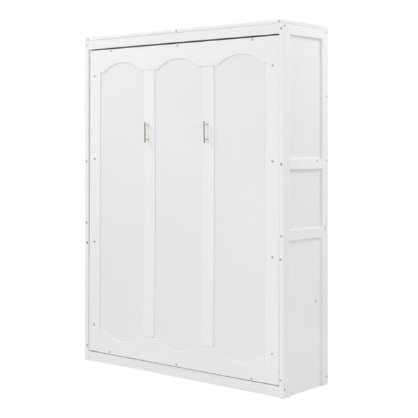 English Elm Full Size Murphy Wall Bed with Side Shelving for Studio and Multi-Use Spaces White LP000692AAK-3