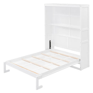 English Elm Full Size Murphy Wall Bed with Side Shelving for Studio and Multi-Use Spaces White LP000692AAK-3
