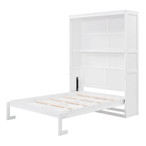 English Elm Full Size Murphy Wall Bed with Side Shelving for Studio and Multi-Use Spaces White LP000692AAK-3