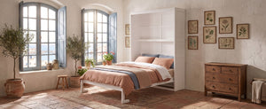 English Elm Full Size Murphy Wall Bed with Side Shelving for Studio and Multi-Use Spaces White LP000692AAK-3
