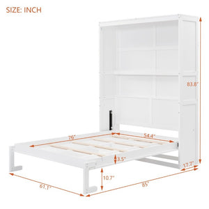 English Elm Full Size Murphy Wall Bed with Side Shelving for Studio and Multi-Use Spaces White LP000692AAK-3