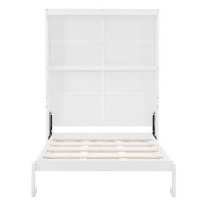 English Elm Full Size Murphy Wall Bed with Side Shelving for Studio and Multi-Use Spaces White LP000692AAK-3