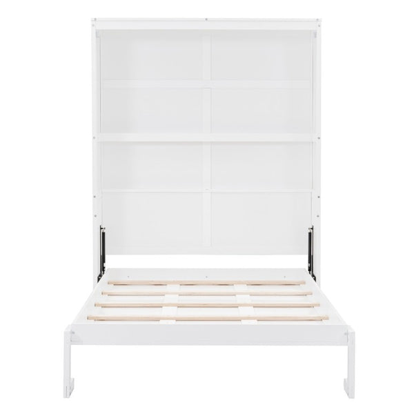 English Elm Full Size Murphy Wall Bed with Side Shelving for Studio and Multi-Use Spaces White LP000692AAK-3