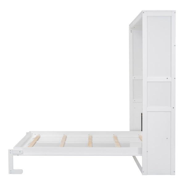 English Elm Queen Murphy Wall Bed with Integrated Shelves for Studio and Guest Room Use White 89.8 L x 67.7 W x 88.5 H LP000693AAK-4