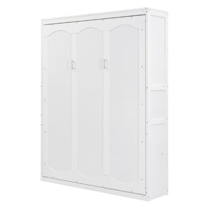 English Elm Queen Murphy Wall Bed with Integrated Shelves for Studio and Guest Room Use White 89.8 L x 67.7 W x 88.5 H LP000693AAK-4
