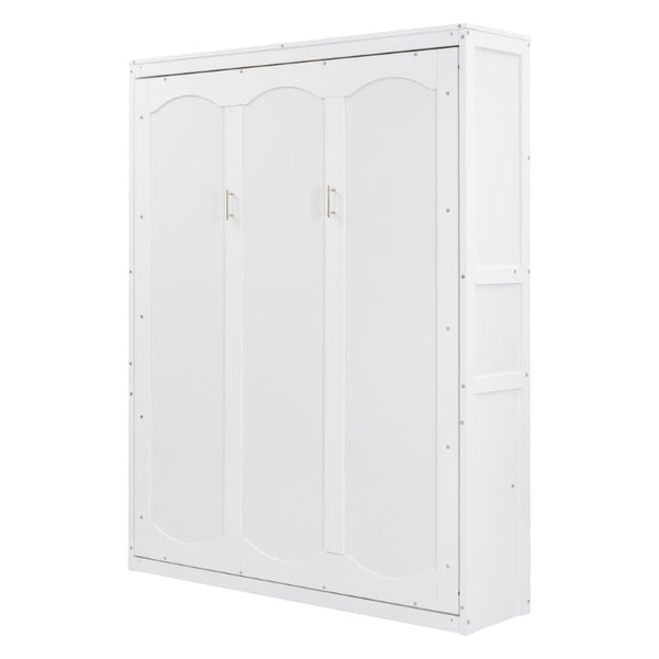 English Elm Queen Murphy Wall Bed with Integrated Shelves for Studio and Guest Room Use White 89.8 L x 67.7 W x 88.5 H LP000693AAK-4