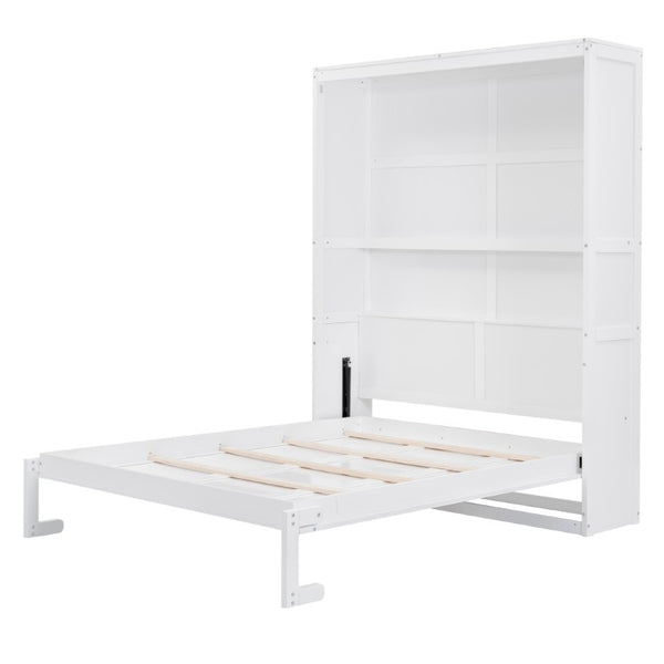 English Elm Queen Murphy Wall Bed with Integrated Shelves for Studio and Guest Room Use White 89.8 L x 67.7 W x 88.5 H LP000693AAK-4